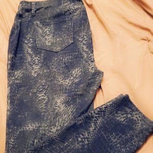 Dark Green Snake Print Pull-On Jeggings